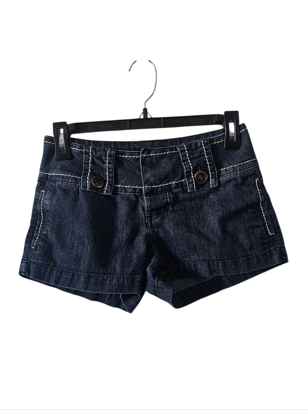 VTG Y2K Rewash Low Rise Denim Shorts Contrast Stitch Micro Mini Grunge Booty 1